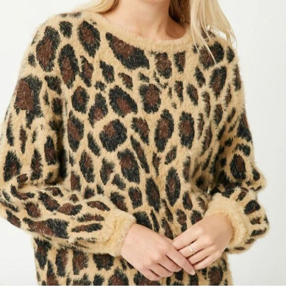 HAYDEN Los Angeles mohair pullover sweater leopard print oversized sz L chic EUC - Picture 5 of 15